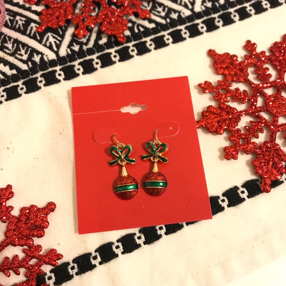 Christmas Ornament with Bow Dangle Earrings